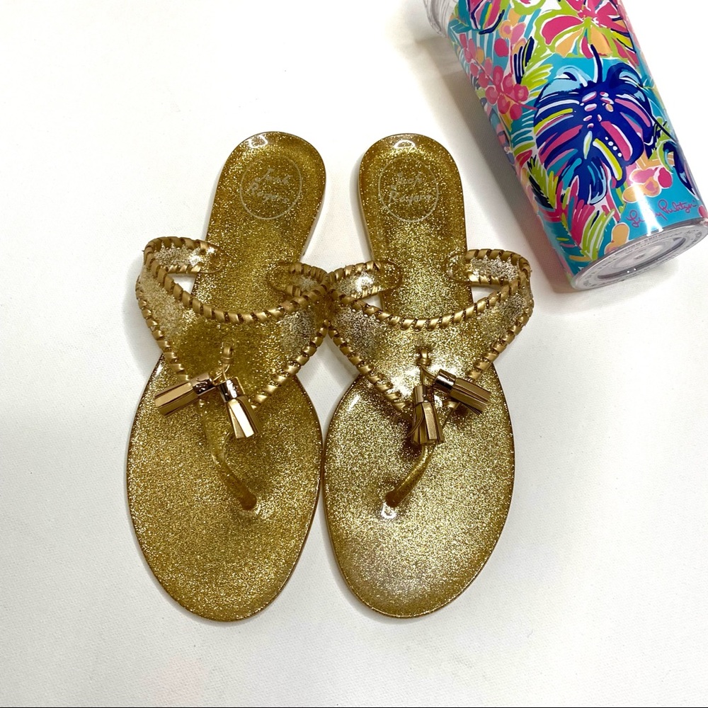 Jack Rogers Gold Alana Jelly Tassle Sandals Size 8